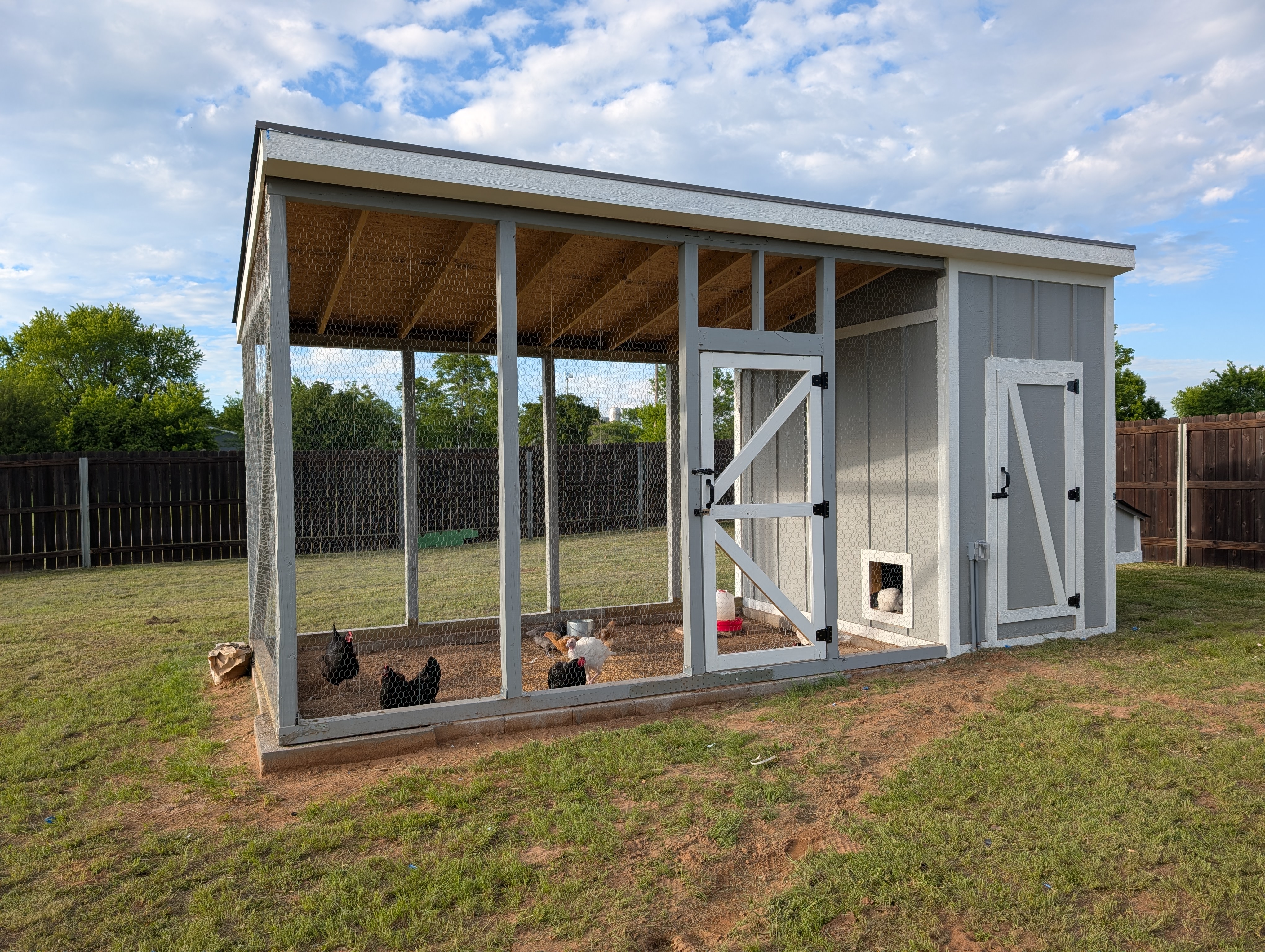 The chicken coop and attached run